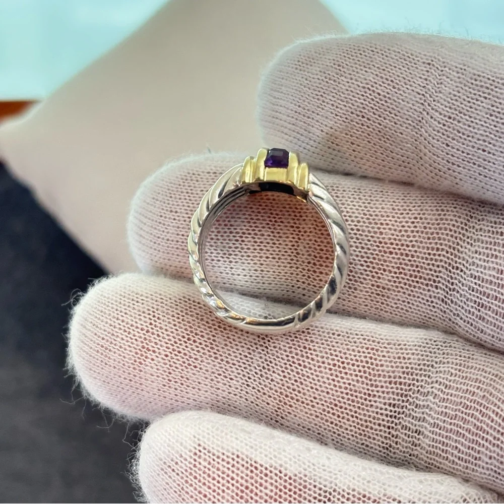David Yurman 925 & 14k Gold Triple Cable Ring with Amethyst 5.5